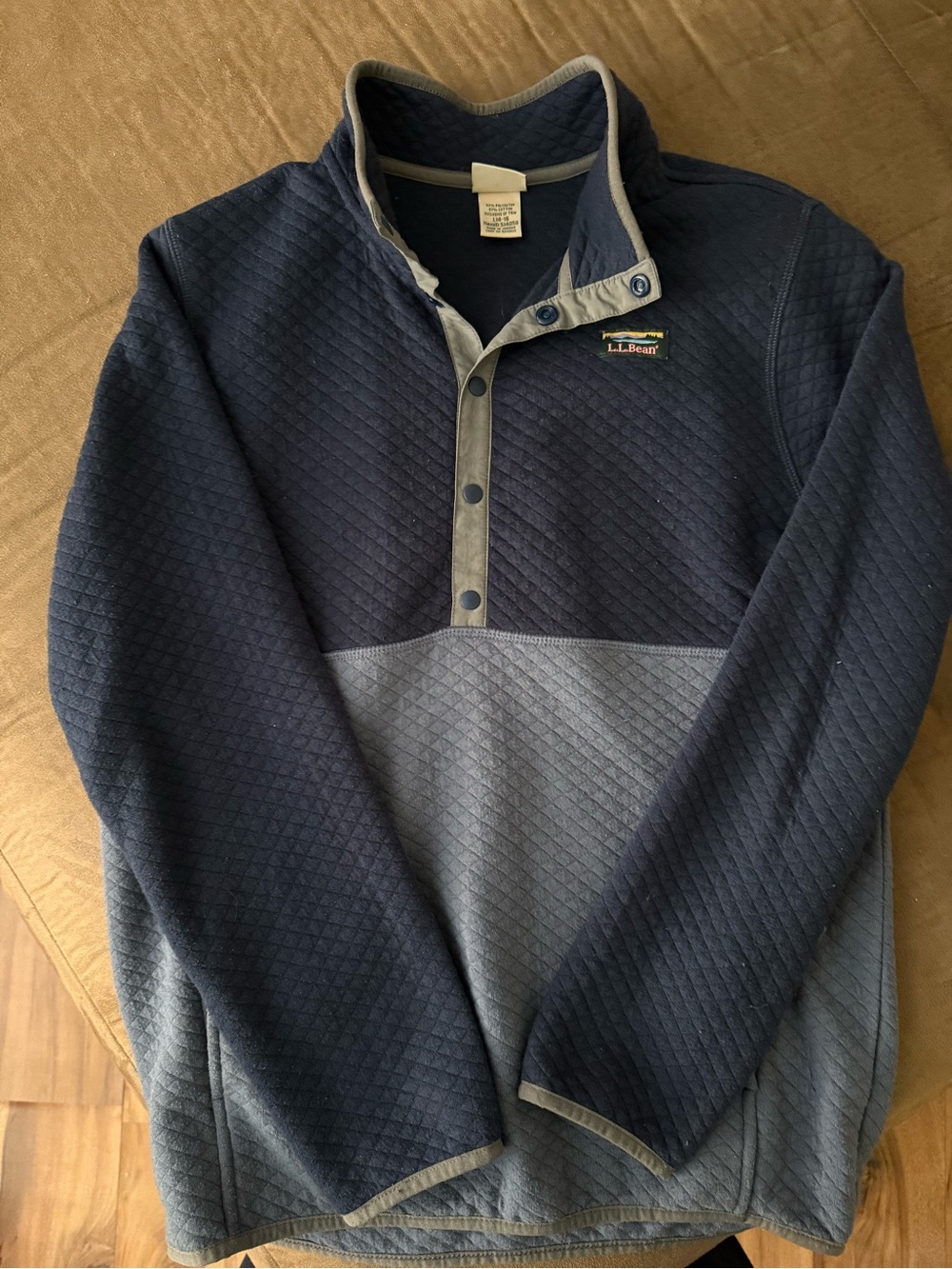 L.L. Bean Two-Tone Quilted Snap Pullover - Navy & Gray